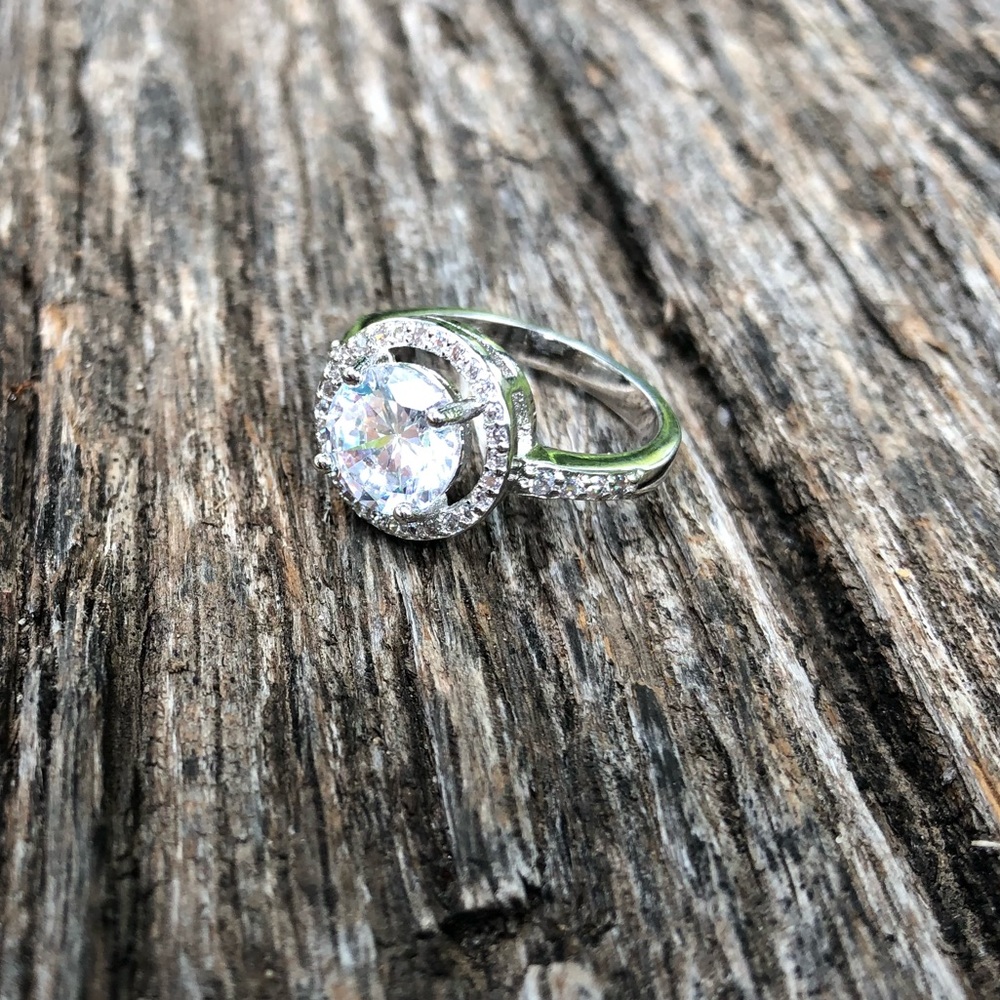 Sterling silver cushion set CZ engagement ring 8.5